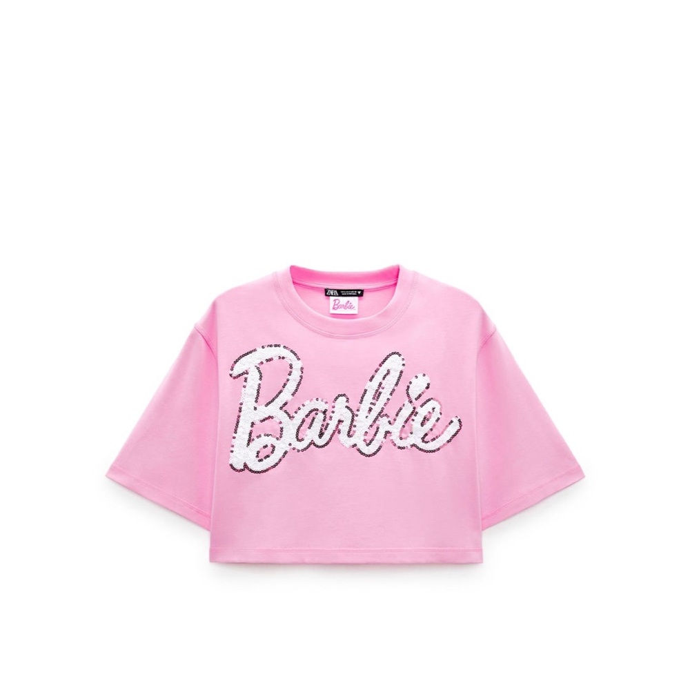 Zara x Barbie Crop T-Shirt with Sequins Small